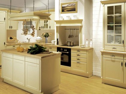 KITCHENS~330 / 德国高端橱柜品牌厨房场景 | 田园风格厨房 | 卡其色 | 厨柜布局=L型+中岛台